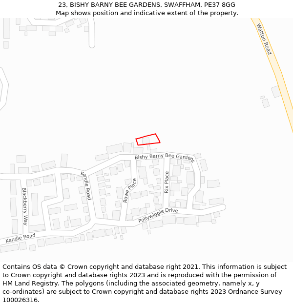 23, BISHY BARNY BEE GARDENS, SWAFFHAM, PE37 8GG: Location map and indicative extent of plot