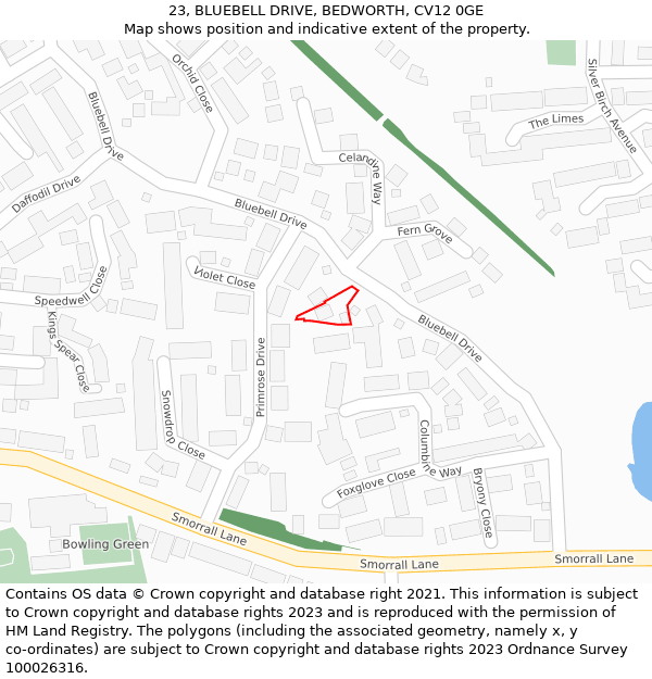 23, BLUEBELL DRIVE, BEDWORTH, CV12 0GE: Location map and indicative extent of plot