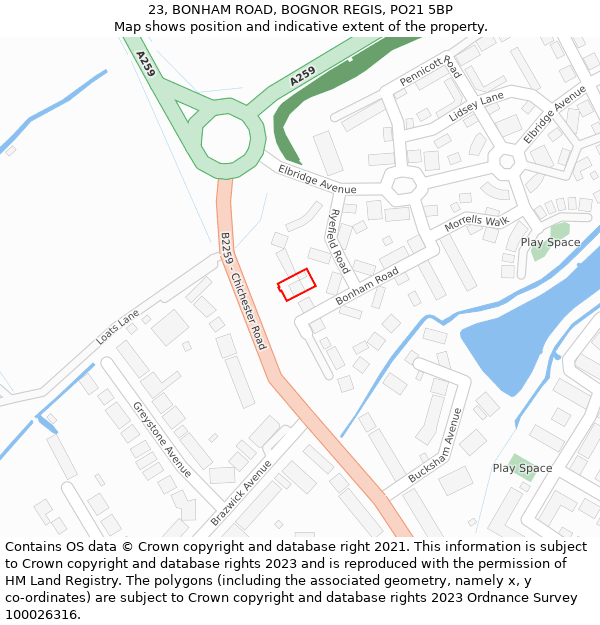 23, BONHAM ROAD, BOGNOR REGIS, PO21 5BP: Location map and indicative extent of plot