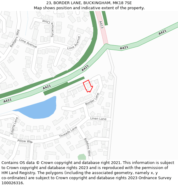 23, BORDER LANE, BUCKINGHAM, MK18 7SE: Location map and indicative extent of plot