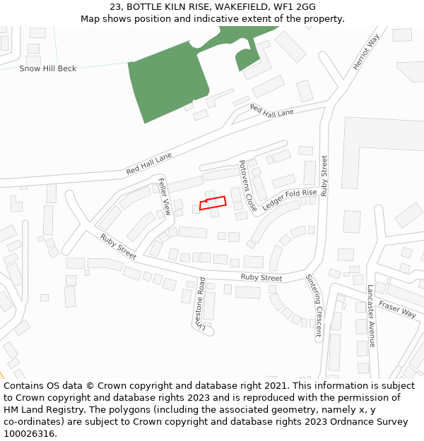 23, BOTTLE KILN RISE, WAKEFIELD, WF1 2GG: Location map and indicative extent of plot