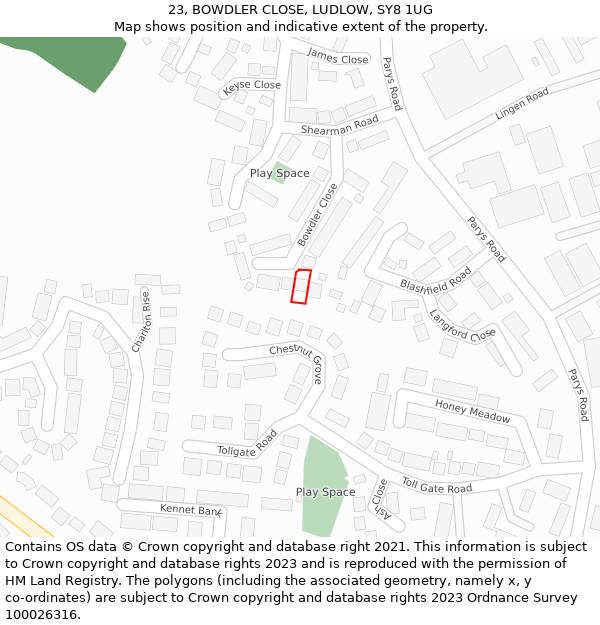 23, BOWDLER CLOSE, LUDLOW, SY8 1UG: Location map and indicative extent of plot