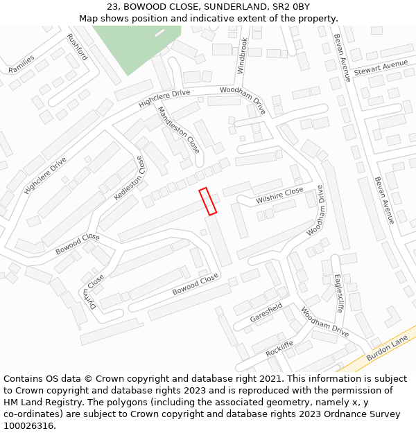 23, BOWOOD CLOSE, SUNDERLAND, SR2 0BY: Location map and indicative extent of plot