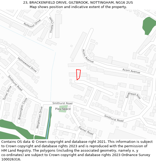 23, BRACKENFIELD DRIVE, GILTBROOK, NOTTINGHAM, NG16 2US: Location map and indicative extent of plot