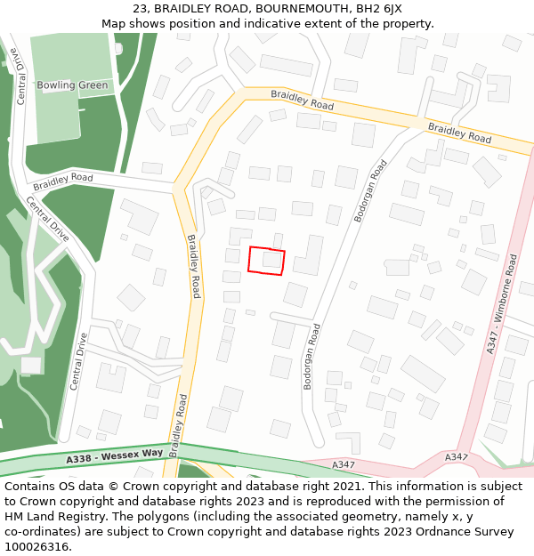 23, BRAIDLEY ROAD, BOURNEMOUTH, BH2 6JX: Location map and indicative extent of plot
