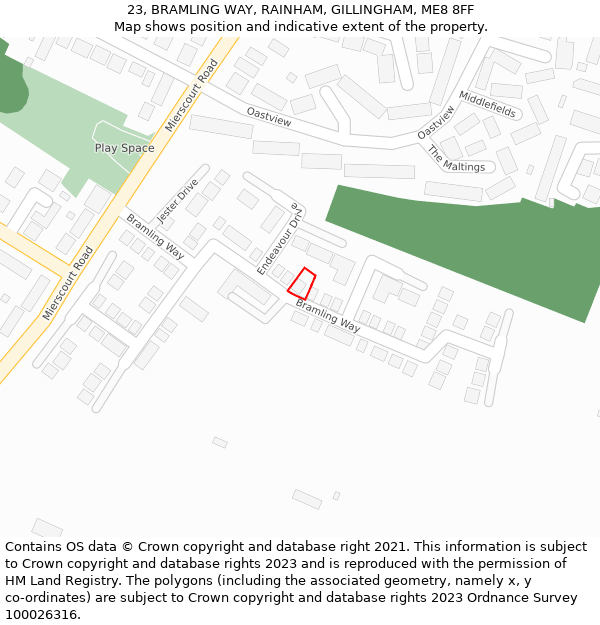 23, BRAMLING WAY, RAINHAM, GILLINGHAM, ME8 8FF: Location map and indicative extent of plot