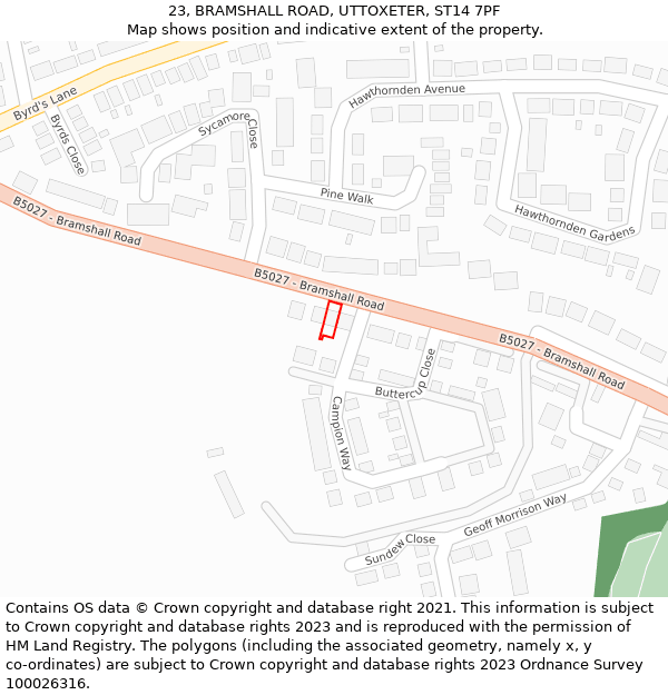 23, BRAMSHALL ROAD, UTTOXETER, ST14 7PF: Location map and indicative extent of plot