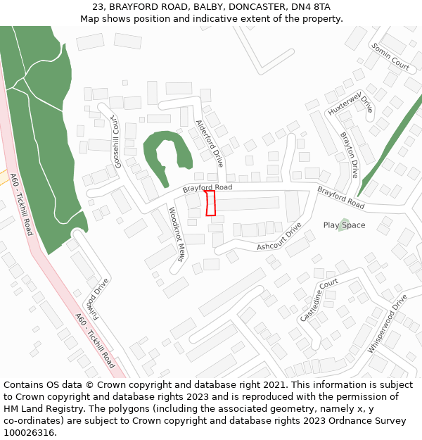 23, BRAYFORD ROAD, BALBY, DONCASTER, DN4 8TA: Location map and indicative extent of plot