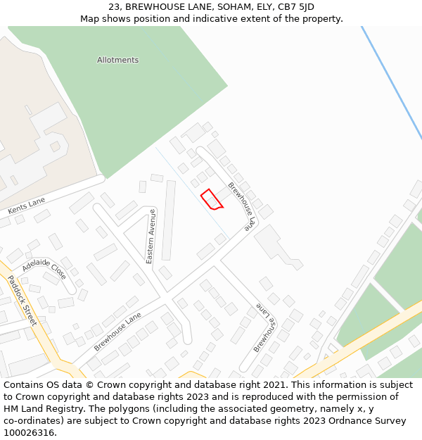 23, BREWHOUSE LANE, SOHAM, ELY, CB7 5JD: Location map and indicative extent of plot