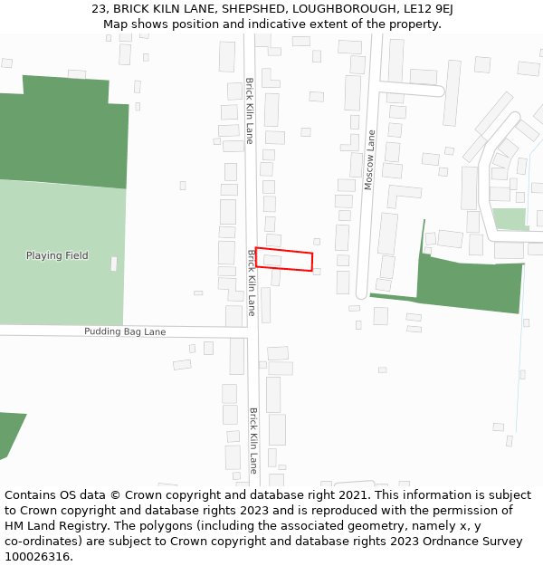 23, BRICK KILN LANE, SHEPSHED, LOUGHBOROUGH, LE12 9EJ: Location map and indicative extent of plot