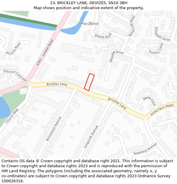 23, BRICKLEY LANE, DEVIZES, SN10 3BH: Location map and indicative extent of plot