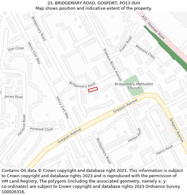 23, BRIDGEMARY ROAD, GOSPORT, PO13 0UH: Location map and indicative extent of plot