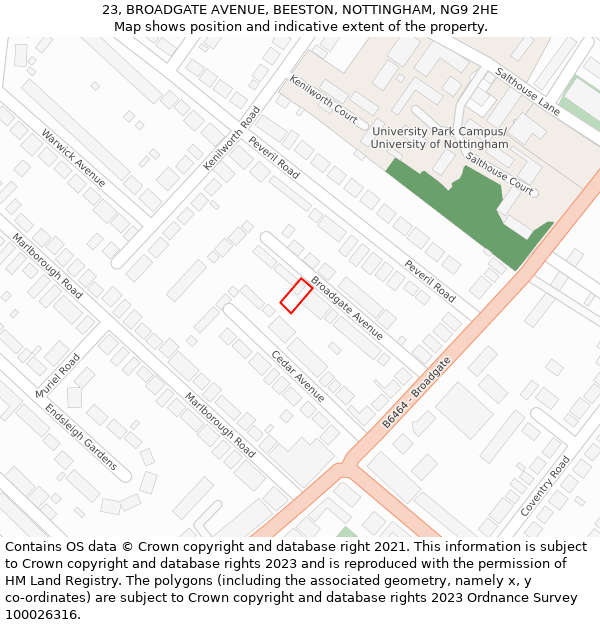 23, BROADGATE AVENUE, BEESTON, NOTTINGHAM, NG9 2HE: Location map and indicative extent of plot