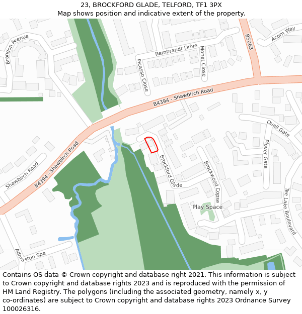 23, BROCKFORD GLADE, TELFORD, TF1 3PX: Location map and indicative extent of plot