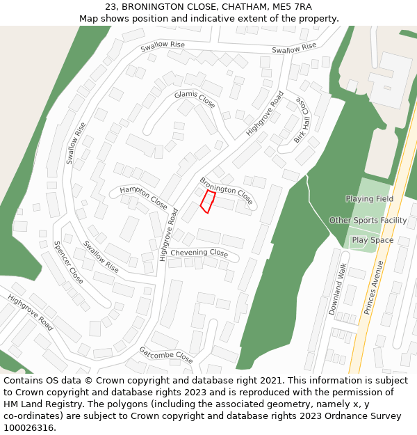 23, BRONINGTON CLOSE, CHATHAM, ME5 7RA: Location map and indicative extent of plot