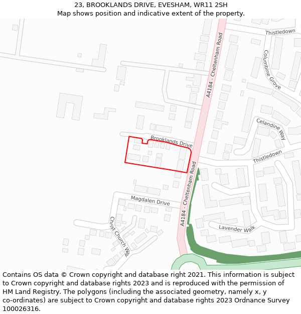 23, BROOKLANDS DRIVE, EVESHAM, WR11 2SH: Location map and indicative extent of plot