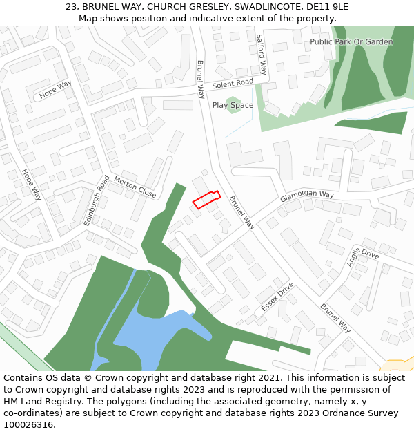 23, BRUNEL WAY, CHURCH GRESLEY, SWADLINCOTE, DE11 9LE: Location map and indicative extent of plot