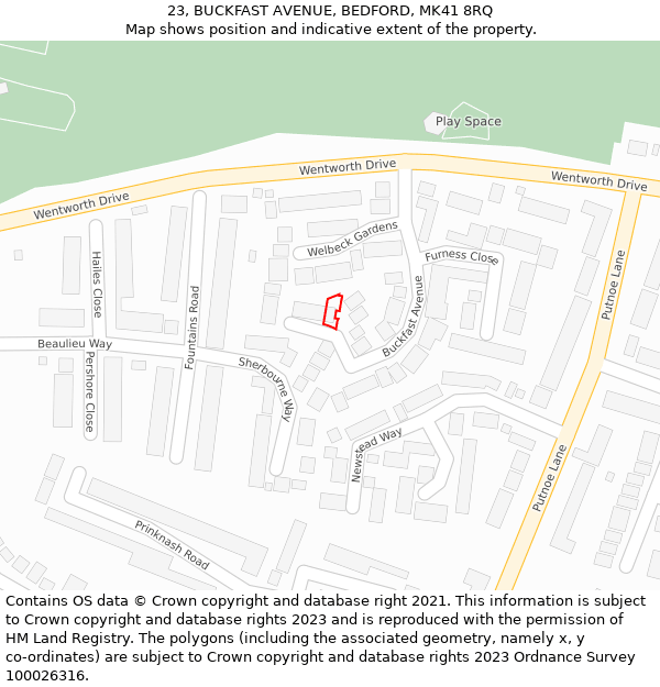 23, BUCKFAST AVENUE, BEDFORD, MK41 8RQ: Location map and indicative extent of plot