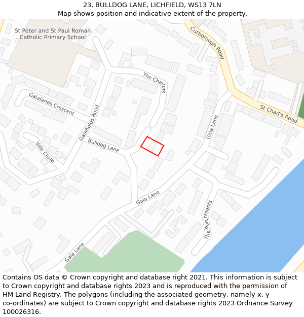 23, BULLDOG LANE, LICHFIELD, WS13 7LN: Location map and indicative extent of plot
