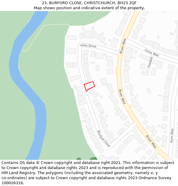 23, BURFORD CLOSE, CHRISTCHURCH, BH23 2QF: Location map and indicative extent of plot