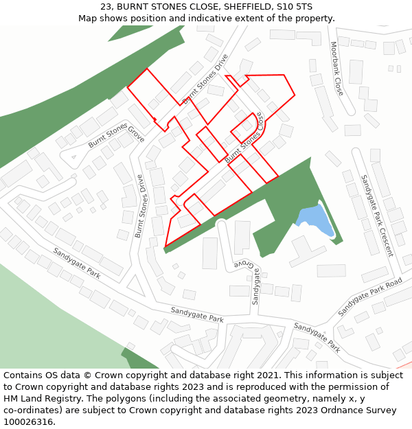 23, BURNT STONES CLOSE, SHEFFIELD, S10 5TS: Location map and indicative extent of plot