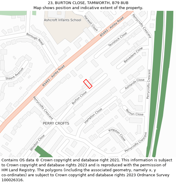 23, BURTON CLOSE, TAMWORTH, B79 8UB: Location map and indicative extent of plot
