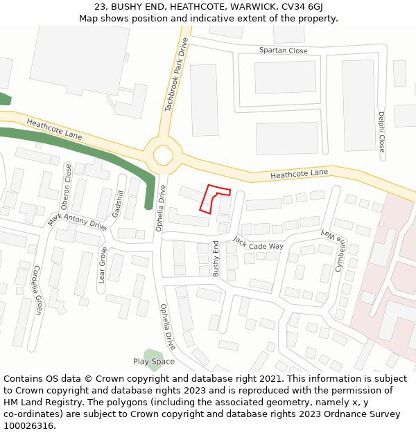 23, BUSHY END, HEATHCOTE, WARWICK, CV34 6GJ: Location map and indicative extent of plot