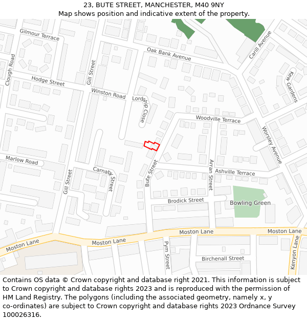 23, BUTE STREET, MANCHESTER, M40 9NY: Location map and indicative extent of plot