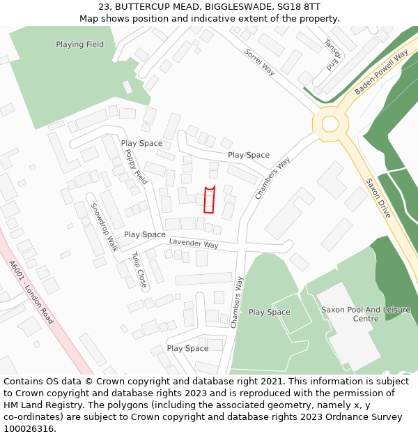 23, BUTTERCUP MEAD, BIGGLESWADE, SG18 8TT: Location map and indicative extent of plot