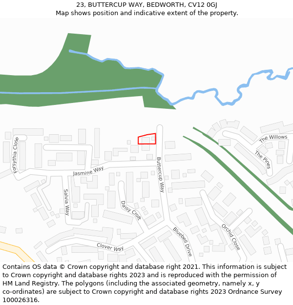 23, BUTTERCUP WAY, BEDWORTH, CV12 0GJ: Location map and indicative extent of plot