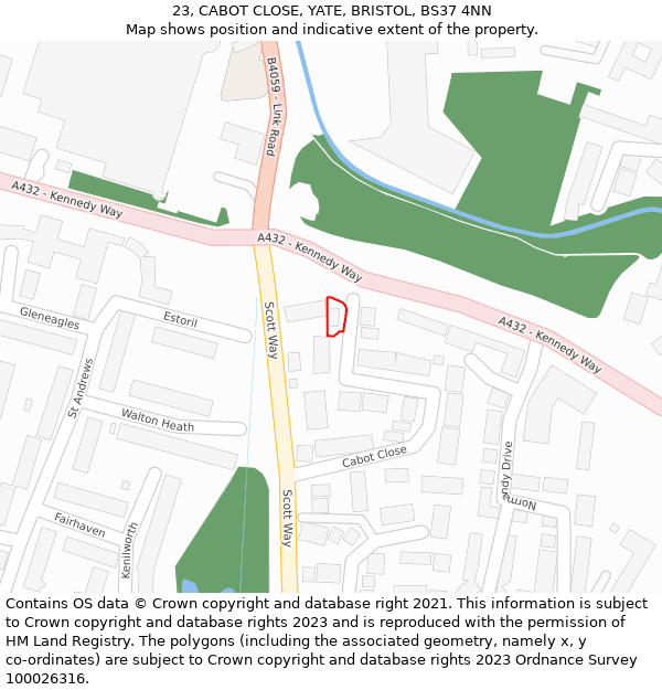 23, CABOT CLOSE, YATE, BRISTOL, BS37 4NN: Location map and indicative extent of plot