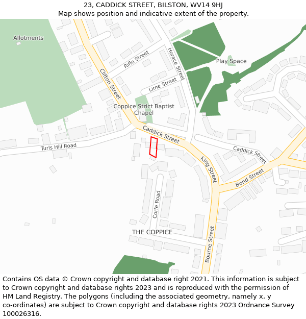 23, CADDICK STREET, BILSTON, WV14 9HJ: Location map and indicative extent of plot
