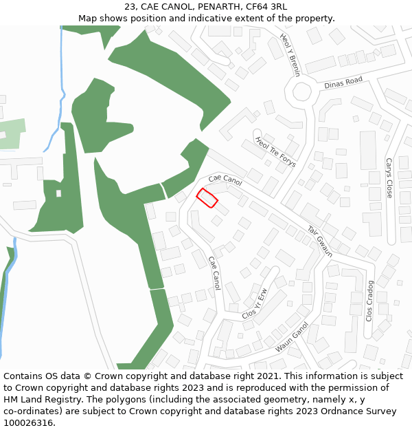 23, CAE CANOL, PENARTH, CF64 3RL: Location map and indicative extent of plot