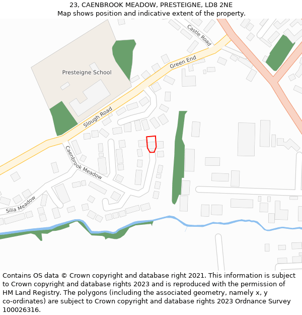 23, CAENBROOK MEADOW, PRESTEIGNE, LD8 2NE: Location map and indicative extent of plot