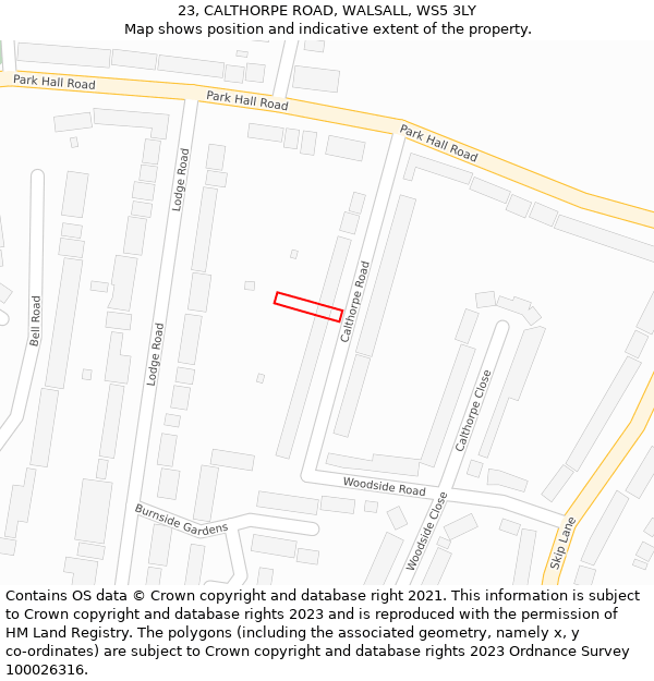 23, CALTHORPE ROAD, WALSALL, WS5 3LY: Location map and indicative extent of plot