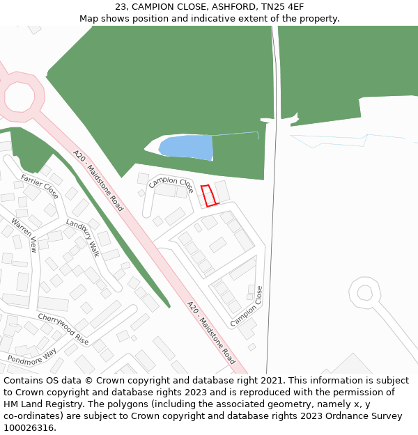 23, CAMPION CLOSE, ASHFORD, TN25 4EF: Location map and indicative extent of plot