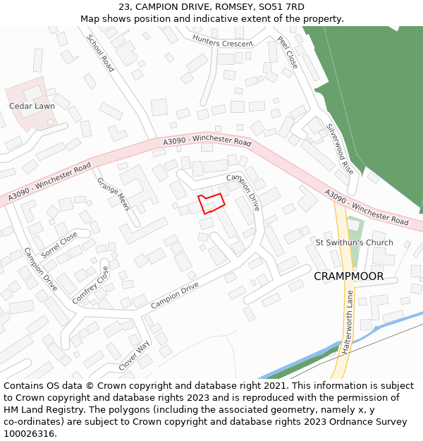 23, CAMPION DRIVE, ROMSEY, SO51 7RD: Location map and indicative extent of plot