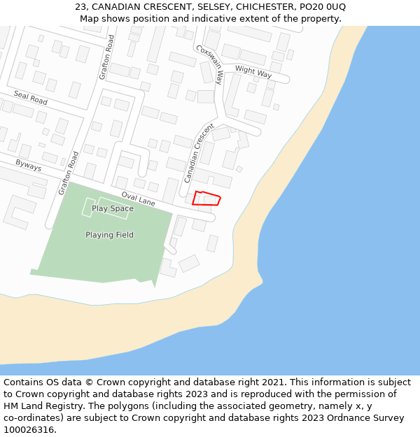 23, CANADIAN CRESCENT, SELSEY, CHICHESTER, PO20 0UQ: Location map and indicative extent of plot