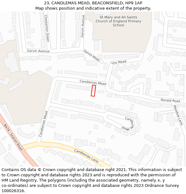 23, CANDLEMAS MEAD, BEACONSFIELD, HP9 1AP: Location map and indicative extent of plot