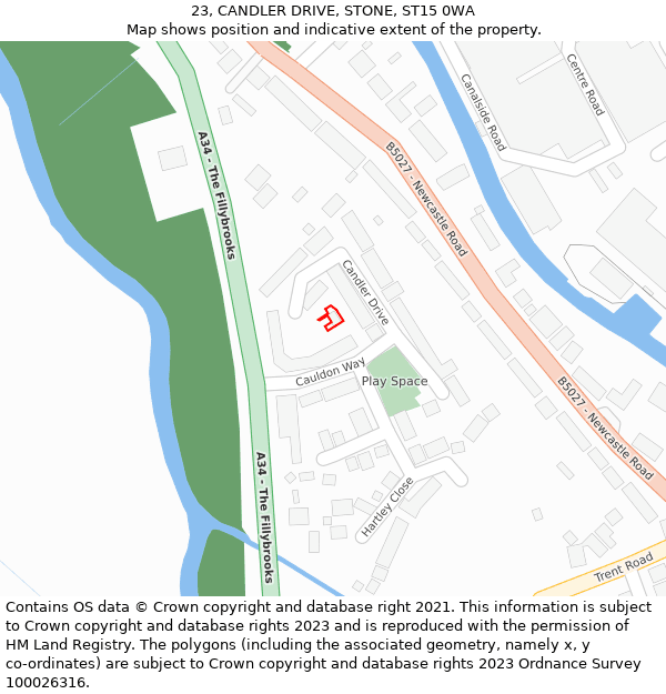 23, CANDLER DRIVE, STONE, ST15 0WA: Location map and indicative extent of plot