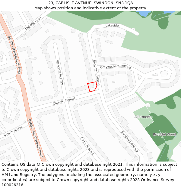 23, CARLISLE AVENUE, SWINDON, SN3 1QA: Location map and indicative extent of plot