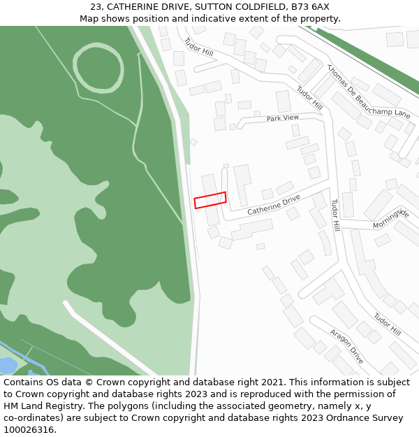 23, CATHERINE DRIVE, SUTTON COLDFIELD, B73 6AX: Location map and indicative extent of plot