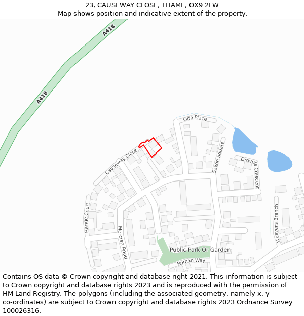 23, CAUSEWAY CLOSE, THAME, OX9 2FW: Location map and indicative extent of plot