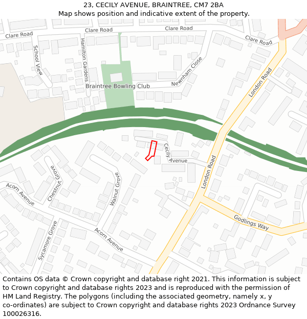 23, CECILY AVENUE, BRAINTREE, CM7 2BA: Location map and indicative extent of plot