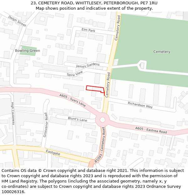 23, CEMETERY ROAD, WHITTLESEY, PETERBOROUGH, PE7 1RU: Location map and indicative extent of plot