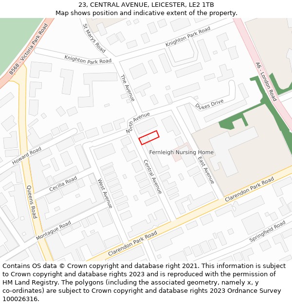 23, CENTRAL AVENUE, LEICESTER, LE2 1TB: Location map and indicative extent of plot