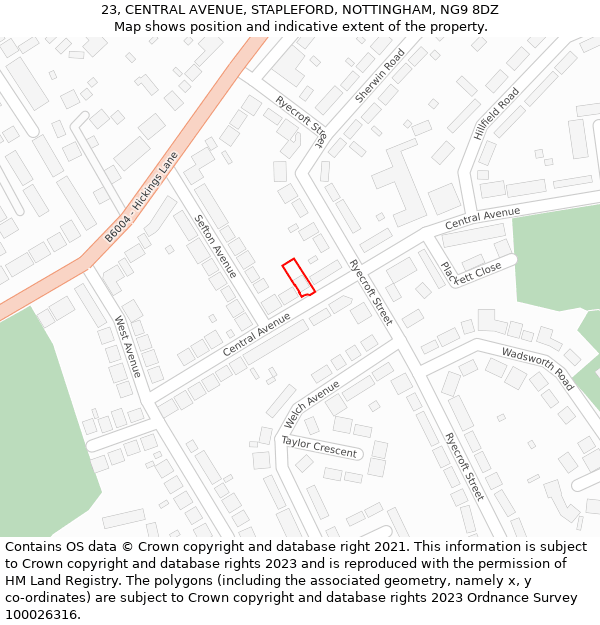 23, CENTRAL AVENUE, STAPLEFORD, NOTTINGHAM, NG9 8DZ: Location map and indicative extent of plot