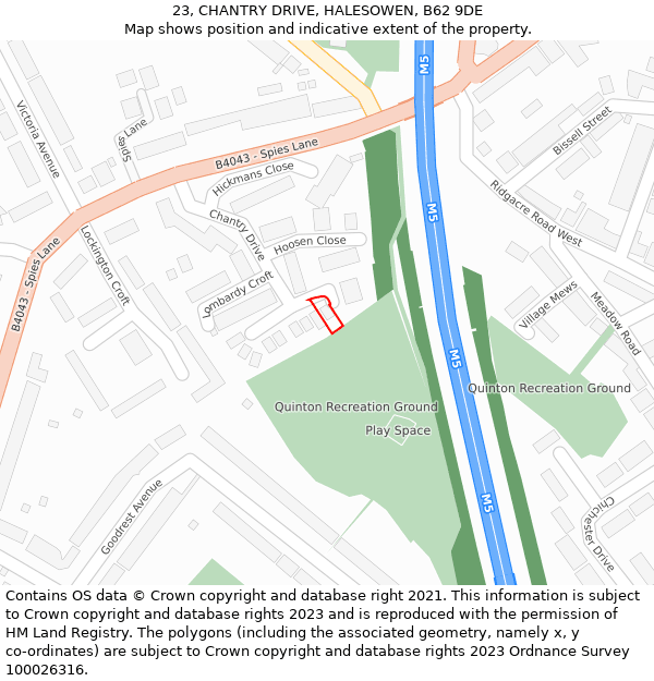 23, CHANTRY DRIVE, HALESOWEN, B62 9DE: Location map and indicative extent of plot