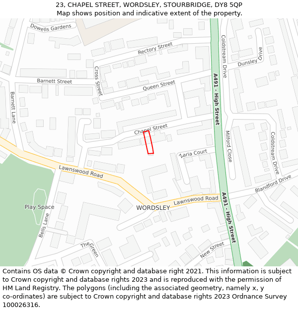 23, CHAPEL STREET, WORDSLEY, STOURBRIDGE, DY8 5QP: Location map and indicative extent of plot