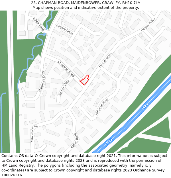 23, CHAPMAN ROAD, MAIDENBOWER, CRAWLEY, RH10 7LA: Location map and indicative extent of plot